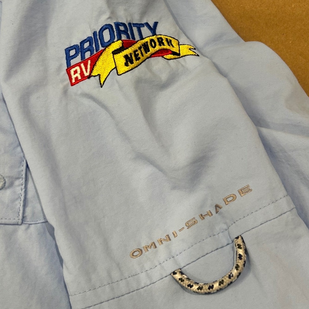 Columbia Blue PFG Omni Shade Fishing Shirt Mens Large w/company logo - Picture 6 of 11